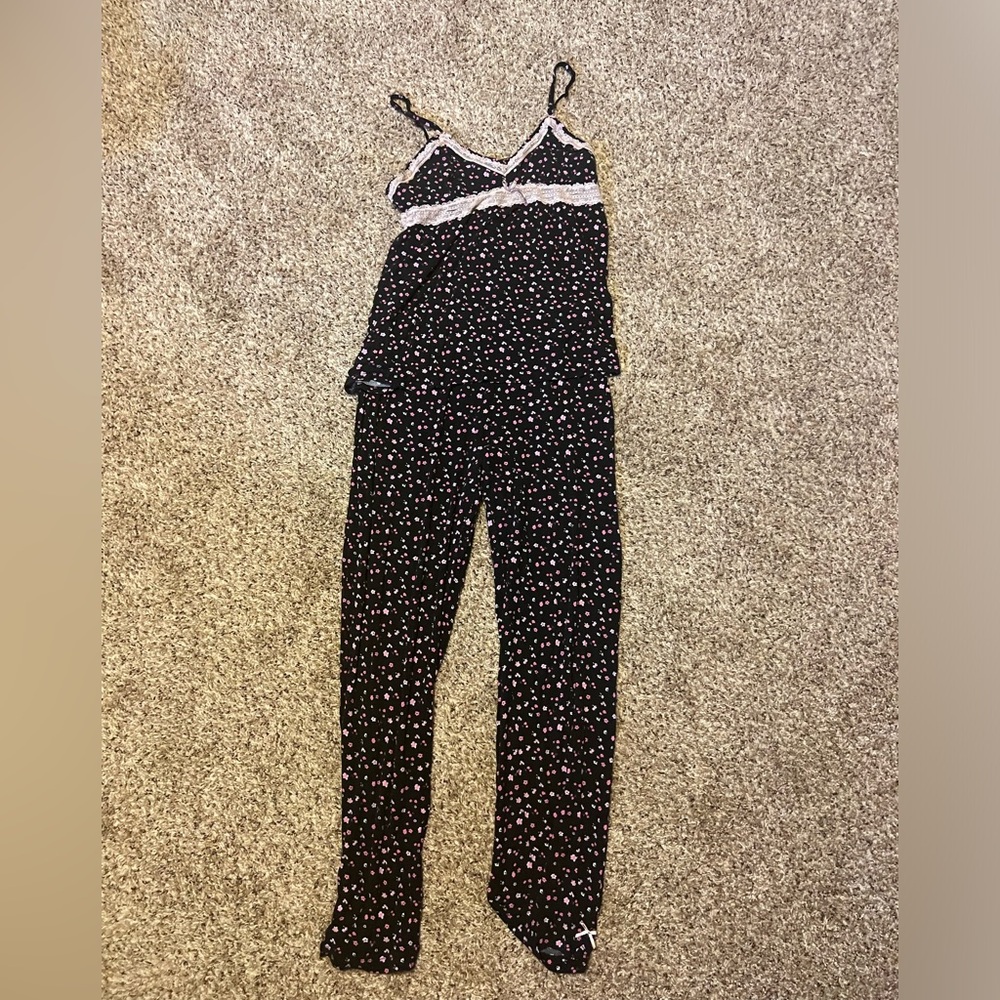 ❤️ Rene Rofe Black and Pink Pajama Sleepwear Set with pants and spaghetti top
